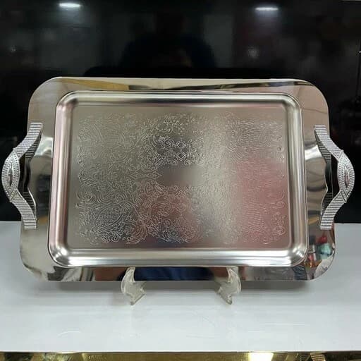 سینی استیل مدل دسته تسمه ای مستطیل بزرگ