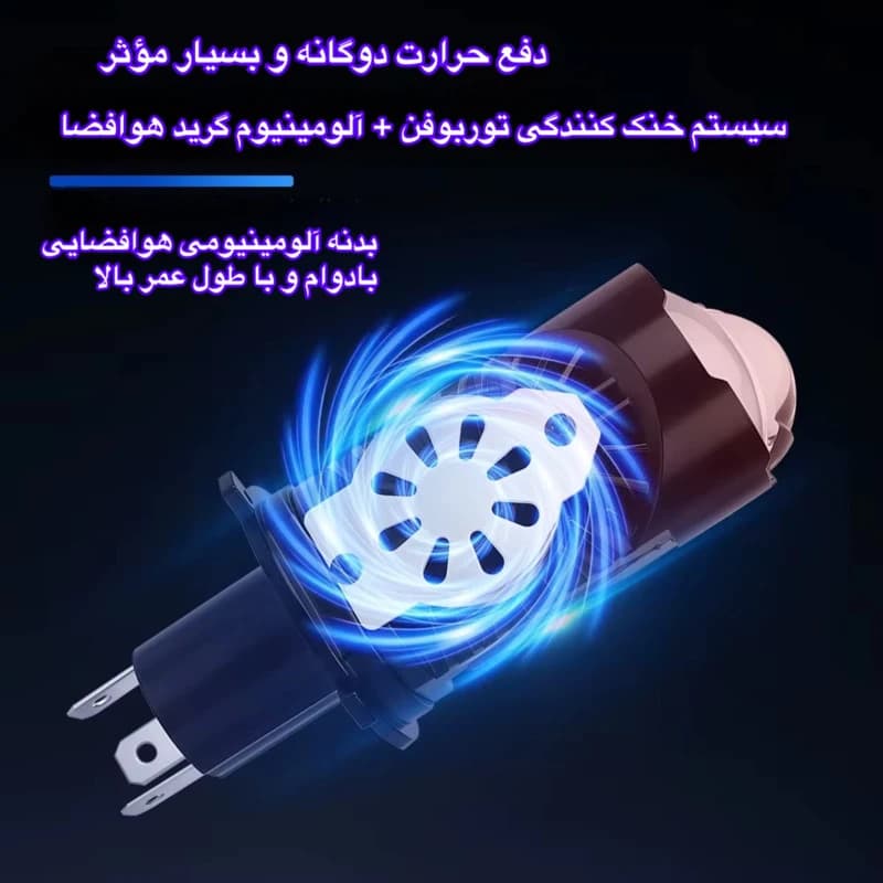 لامپ هدلایت لنز دار پایه H4 نور سفید 6000k بسته تک عددی — تصویر ۳