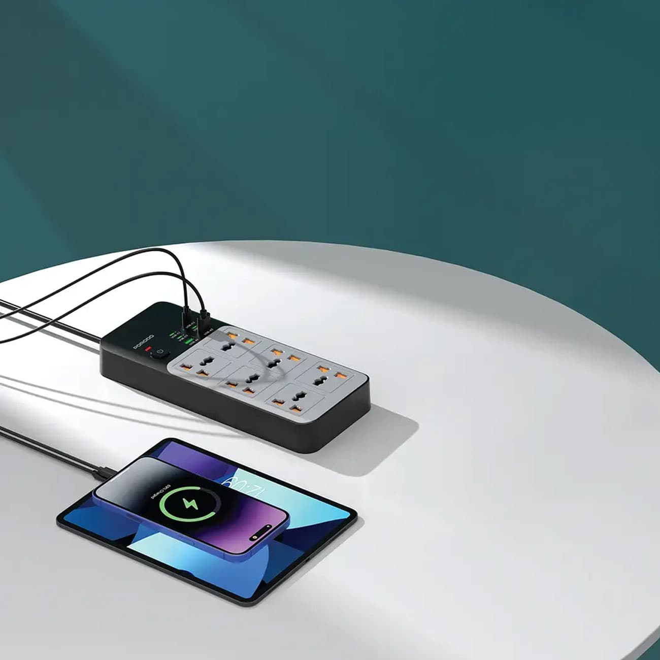 چندراهی برق پورودو Porodo مدل PDFWCH100GY با با 6 سوکت و 6 پورت — تصویر ۳