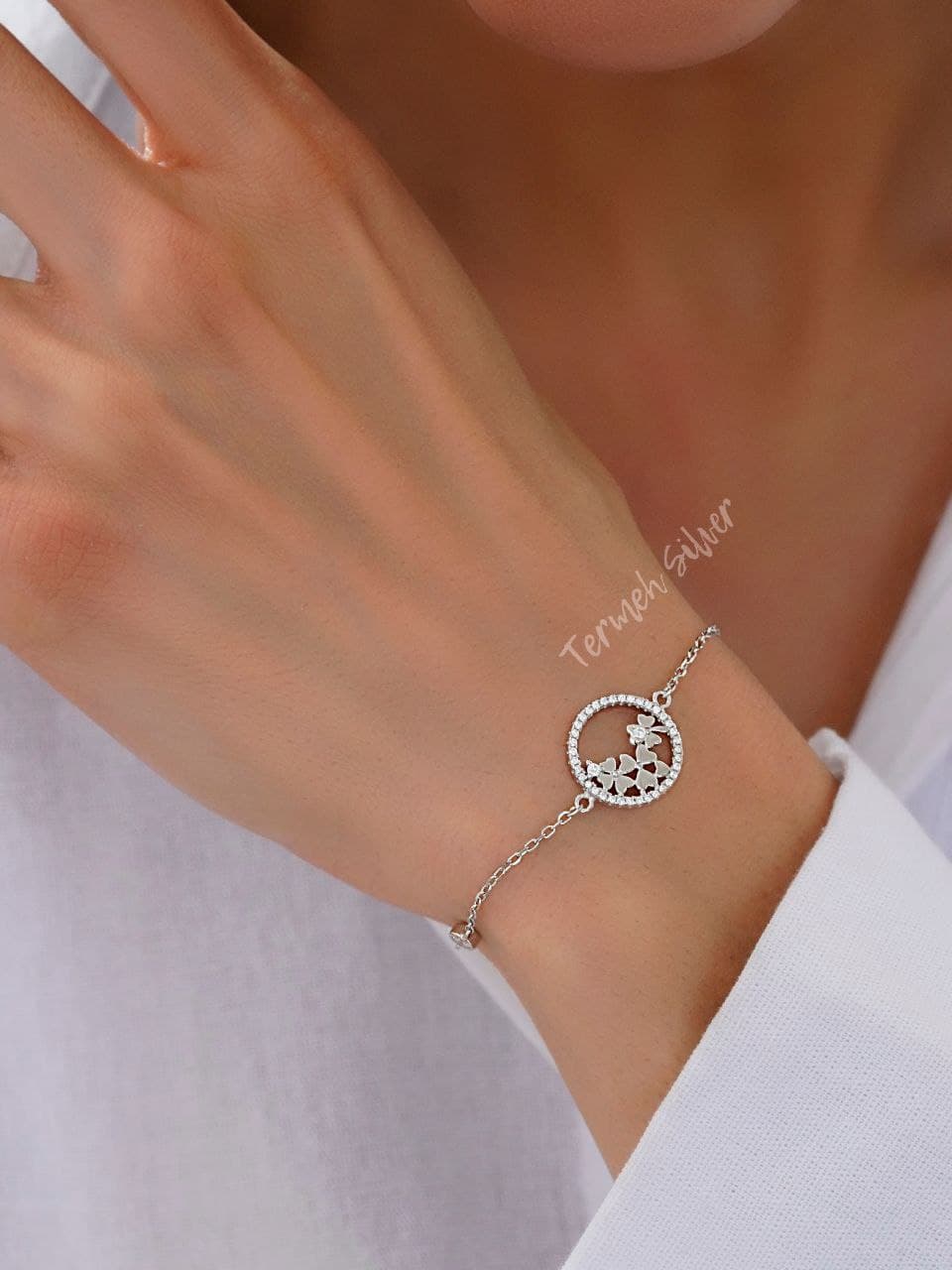 دستبند نقره گل DT 1069