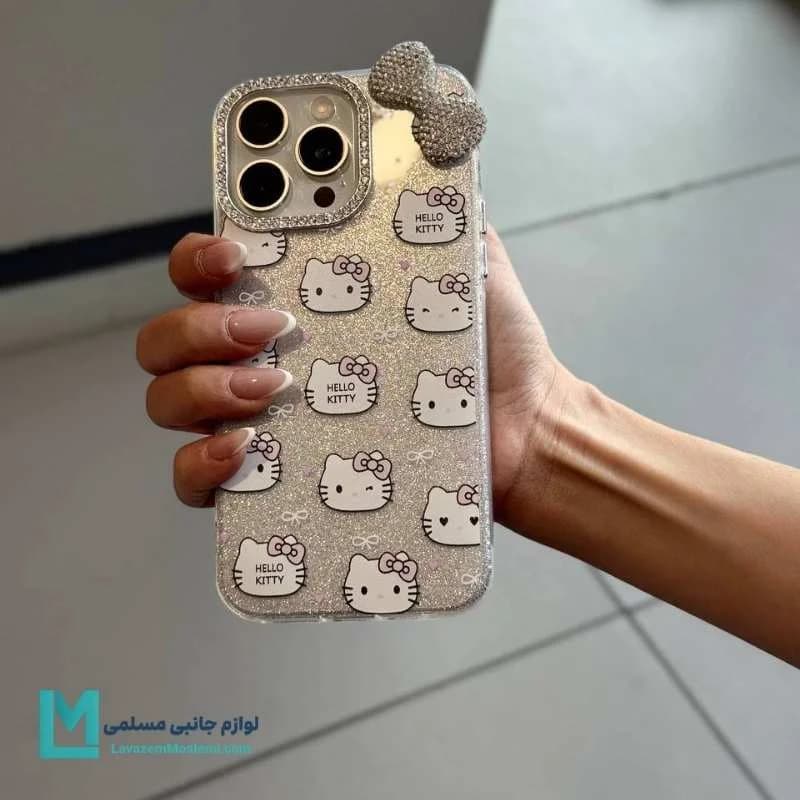 قاب گوشی فانتزی کیتی با پاپیون نگین‌دار کد C3028 | لوازم جانبی مسلمی — تصویر ۲