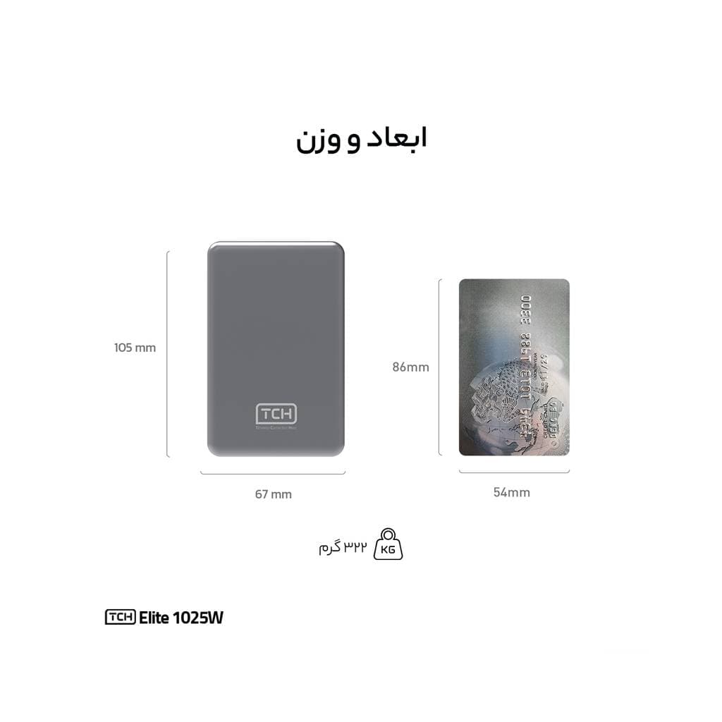 پاوربانک 10000 میلی آمپر تی سی اچ 25 وات مدل TCH PB Elite 1025W با گارانتی 18 ماهه شرکتی — تصویر ۵