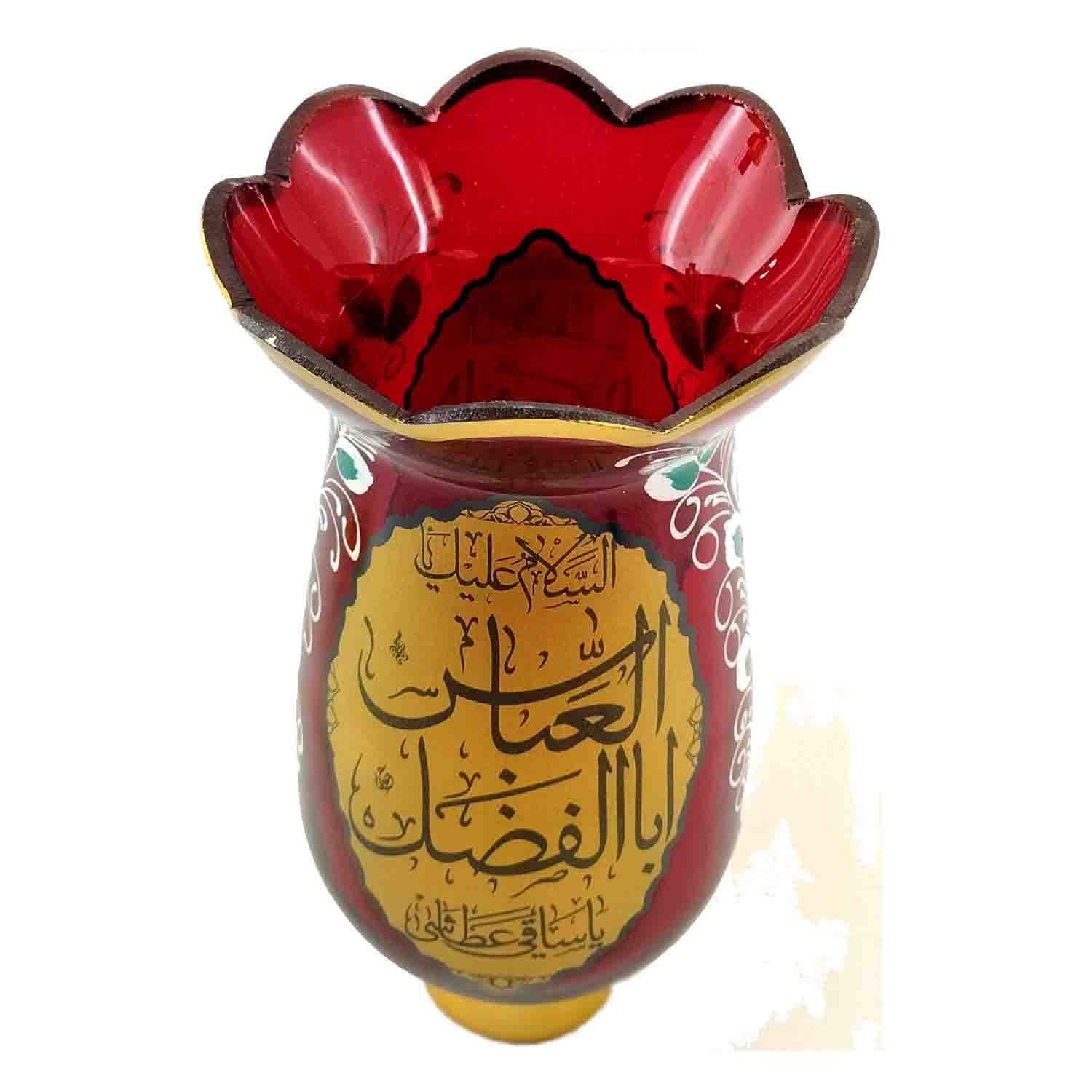 لاله شمعدانی کوچک ارتفاع 46 قطر دهانه 11-قرمز یا اباالفضل العباس ع و یا فاطمه الزهرا س-کنار منبری هیئت کد 103255 — تصویر ۳