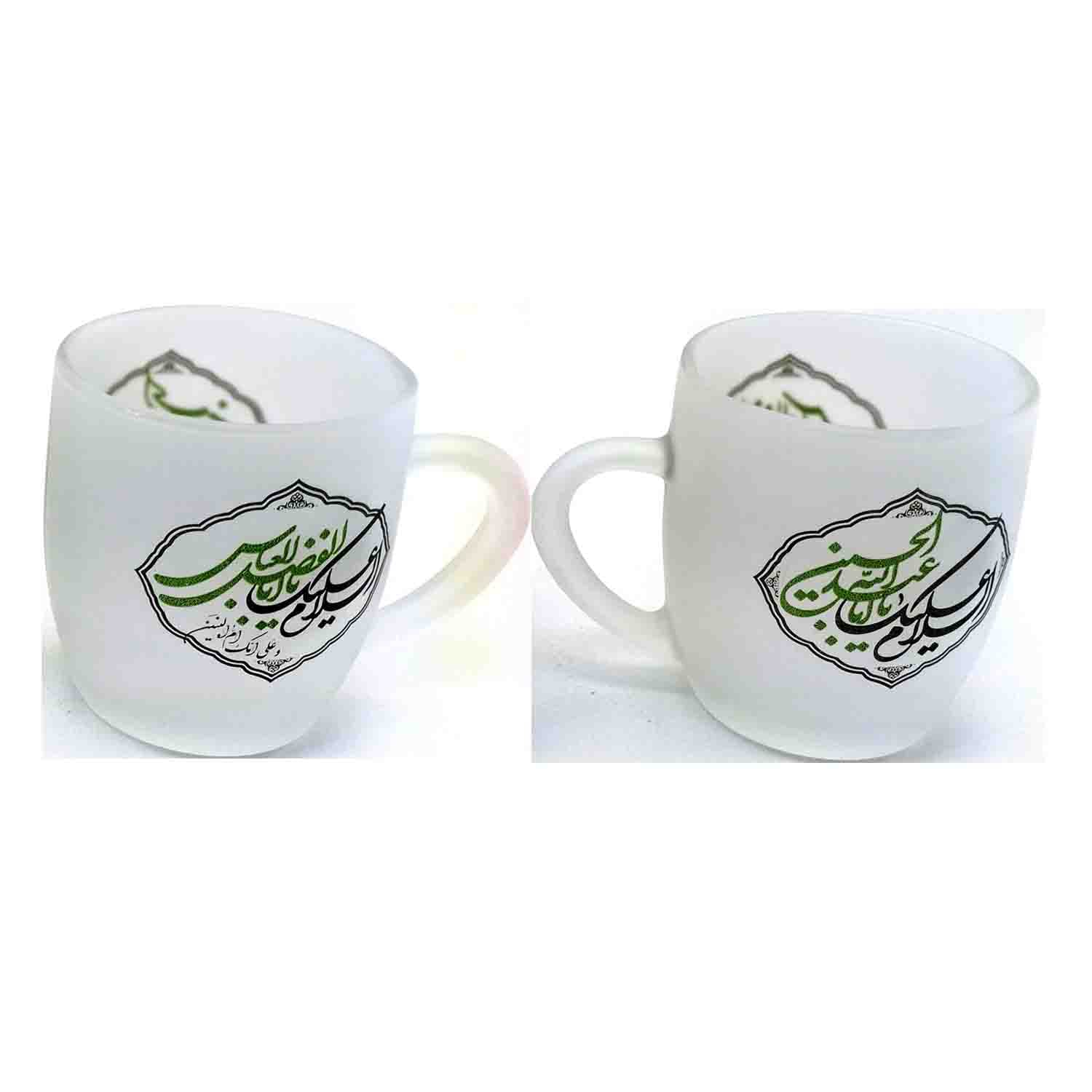 لیوان شیشه ای دسته دار مات محرم 2طرف چاپ یا حسین ع و یا عباس ع رنگ های مختلف-ماگ مذهبی قطر دهانه 8ارتفاع 9سانت کد 103232 — تصویر ۲