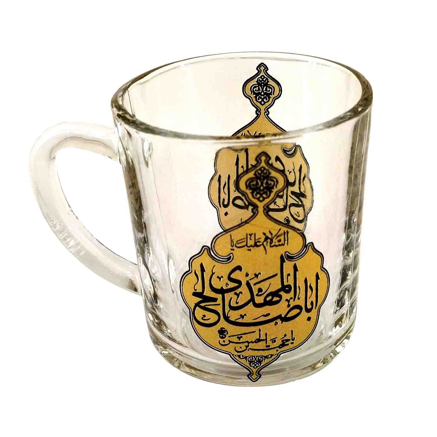 نیم لیوان یا استکان مذهبی هیئتی دسته دار مدل تذهیب یا اباصالح المهدی عج-6تایی کد 103223 — تصویر ۲