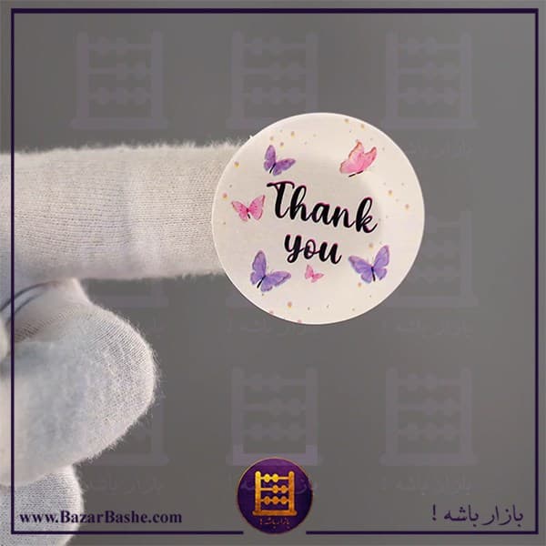 برچسب Thank You طرح پروانه قطر ۴ سانتی‌متر بسته 50 عددی