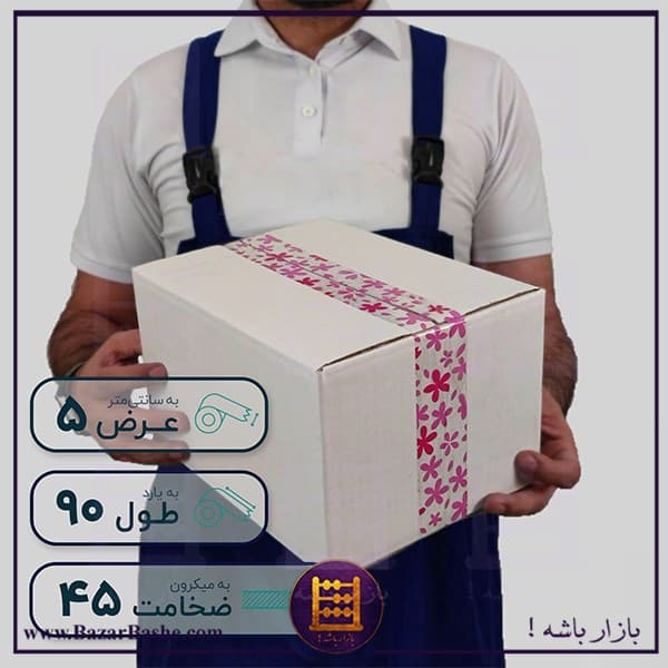 چسب پهن ۴۵ میکرون طرح گل (۵ × ۹۰ یارد) — تصویر ۳