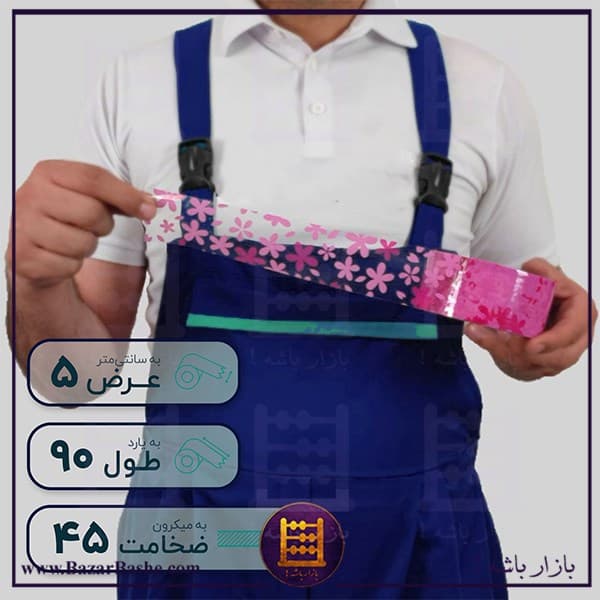 چسب پهن ۴۵ میکرون طرح گل (۵ × ۹۰ یارد)