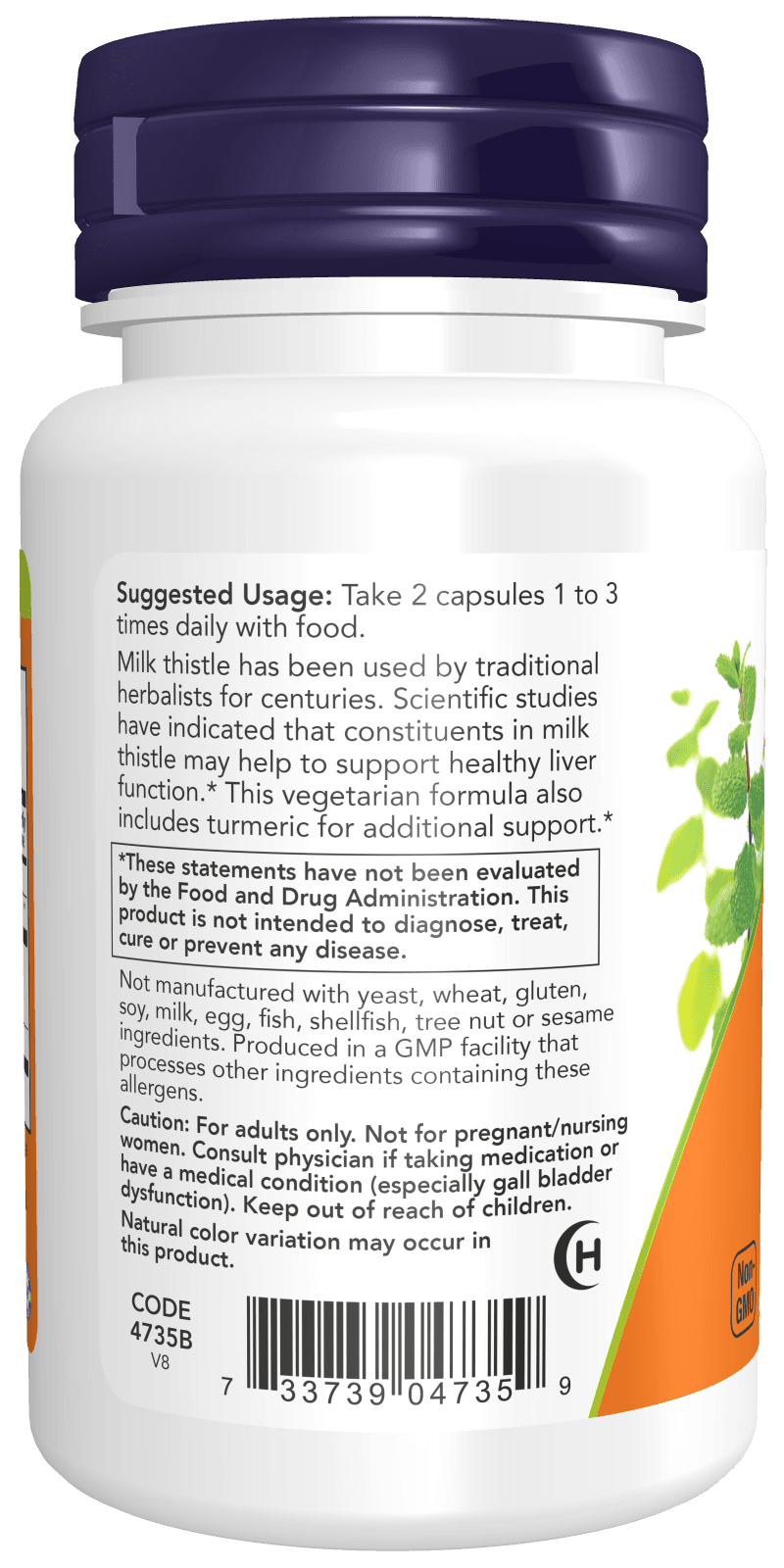 NOW Foods Milk Thistle Extract with Turmeric 150mg 120 Veg Capsules — تصویر ۲