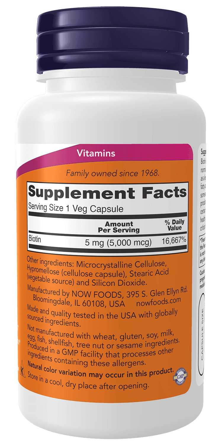 Now Food Biotin 5000mcg 120 Veg Capsules — تصویر ۳