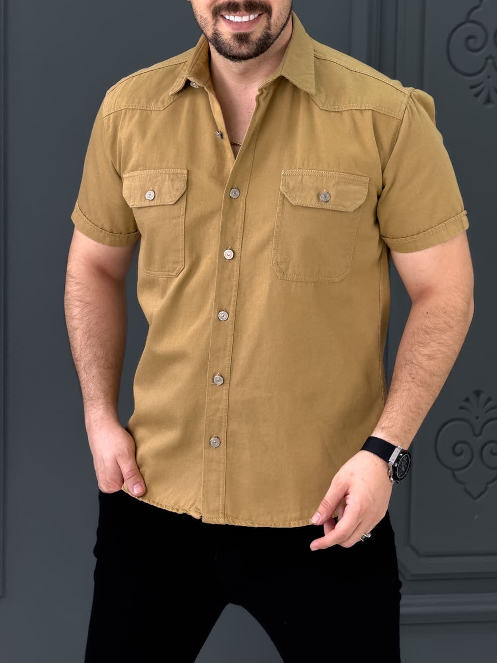 پیراهن 040901 PULL&BEAR شکلاتی — تصویر ۲