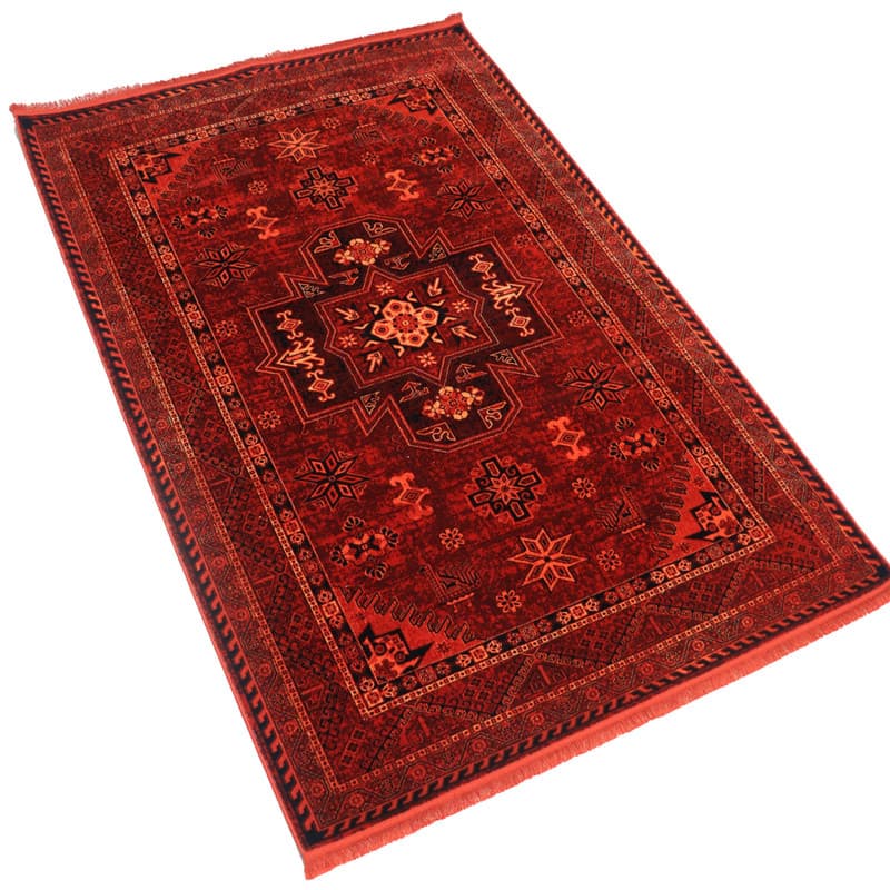 فرش ماشینی فرش ابریشمی کرامتیان طرح بلوچی کد 4119B زمینه قرمز — تصویر ۴