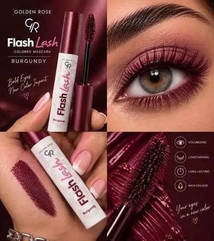 ریمل زرشکی گلدن رز Golden Rose مدل Flash Lash رنگ Burgundy — تصویر ۳
