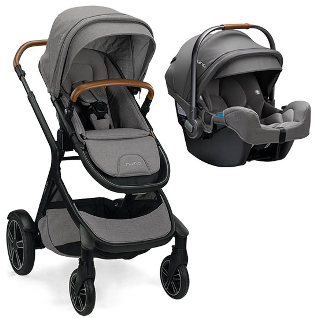 کالسکه نونا دمی گرو با کریر نونا لایت نونا رنگ طوسی nuna demi grow frost + nuna pipa lite lx