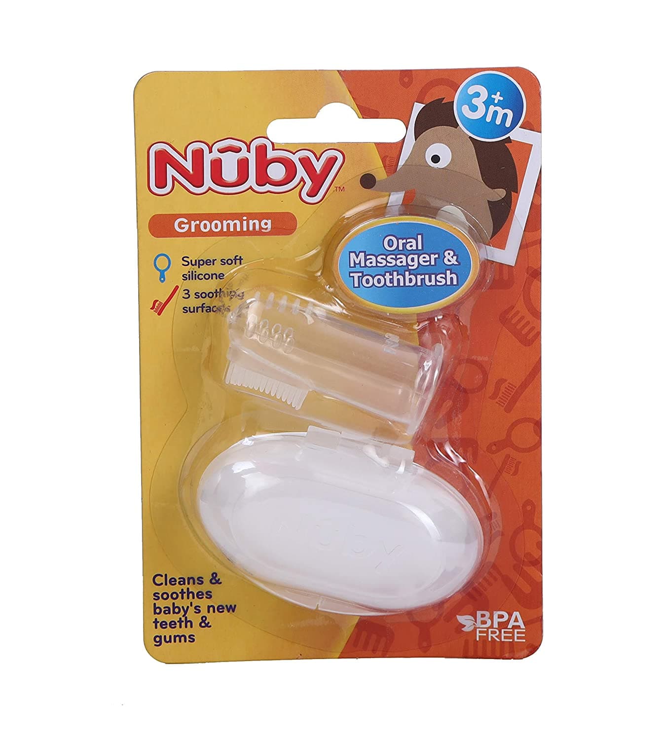 مسواک انگشتی نابی قابدار اصل امریکا با قاب محافظ و بدنه تمام سیلیکون BPA FREE و کیفیت عالی nuby finger tooth brush