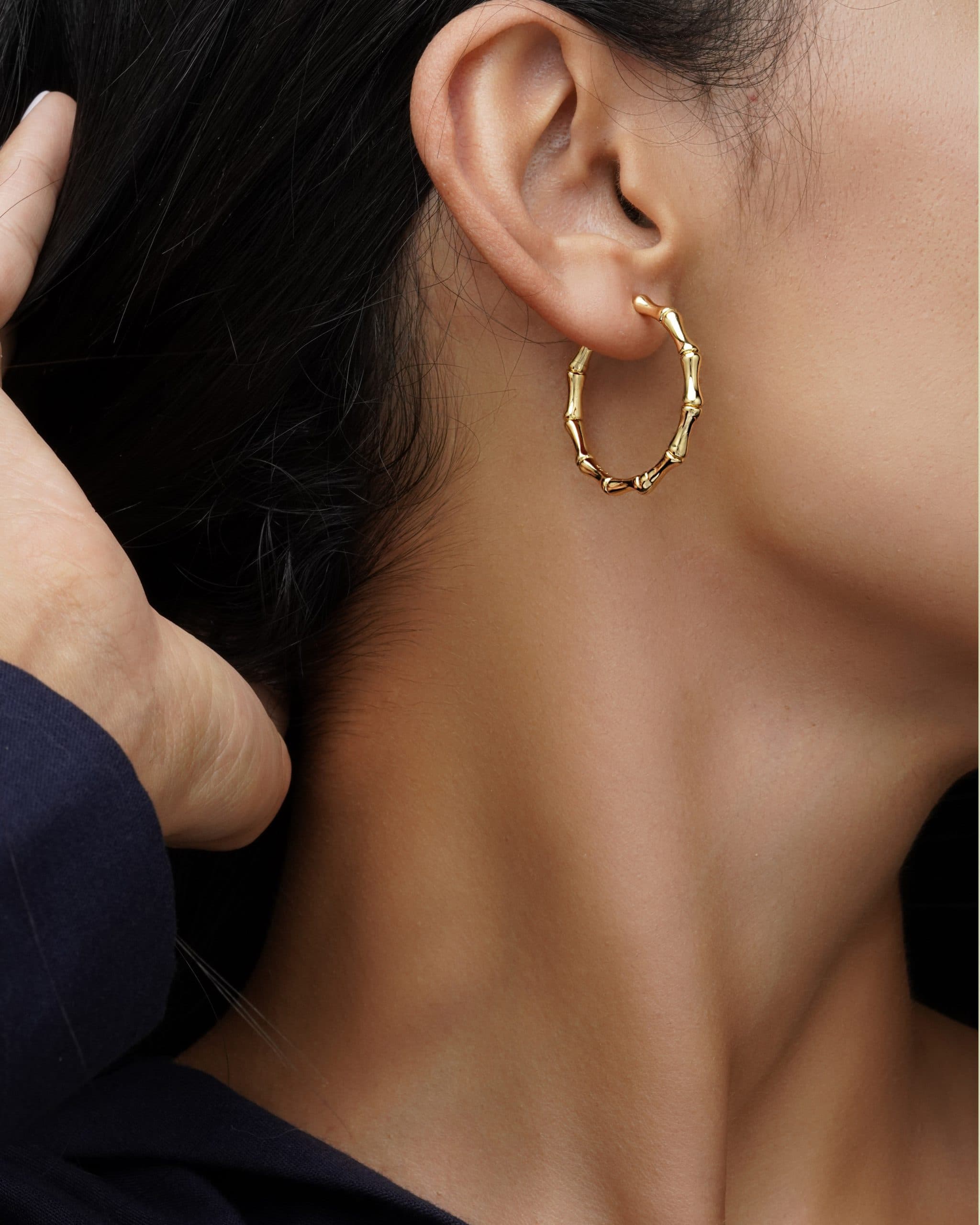 گوشواره حلقه ای طرح طلا بامبو