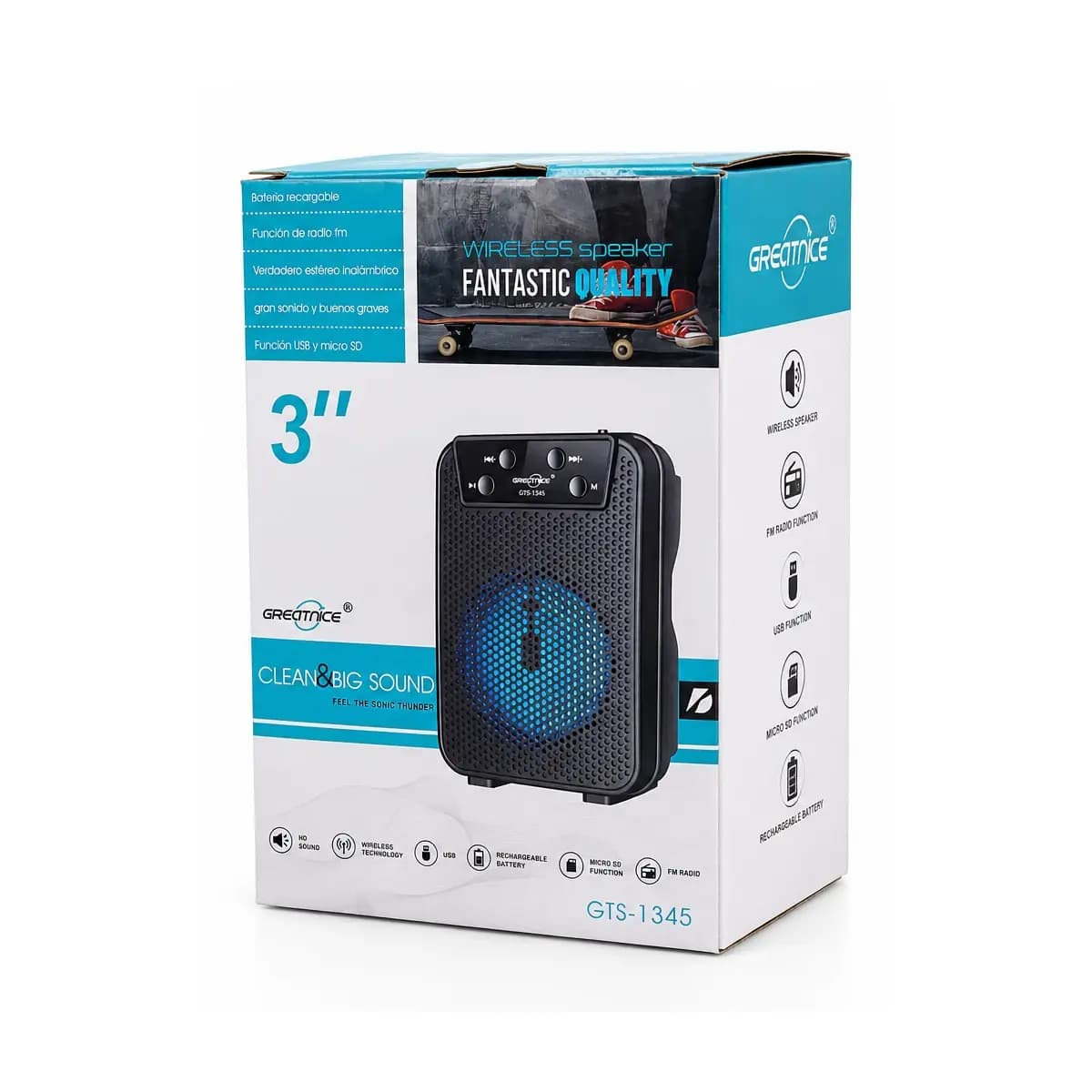 اسپیکر بی‌سیم قابل حمل گریت‌نایس مدل GTS-1345 سایز 3 اینچ — تصویر ۲