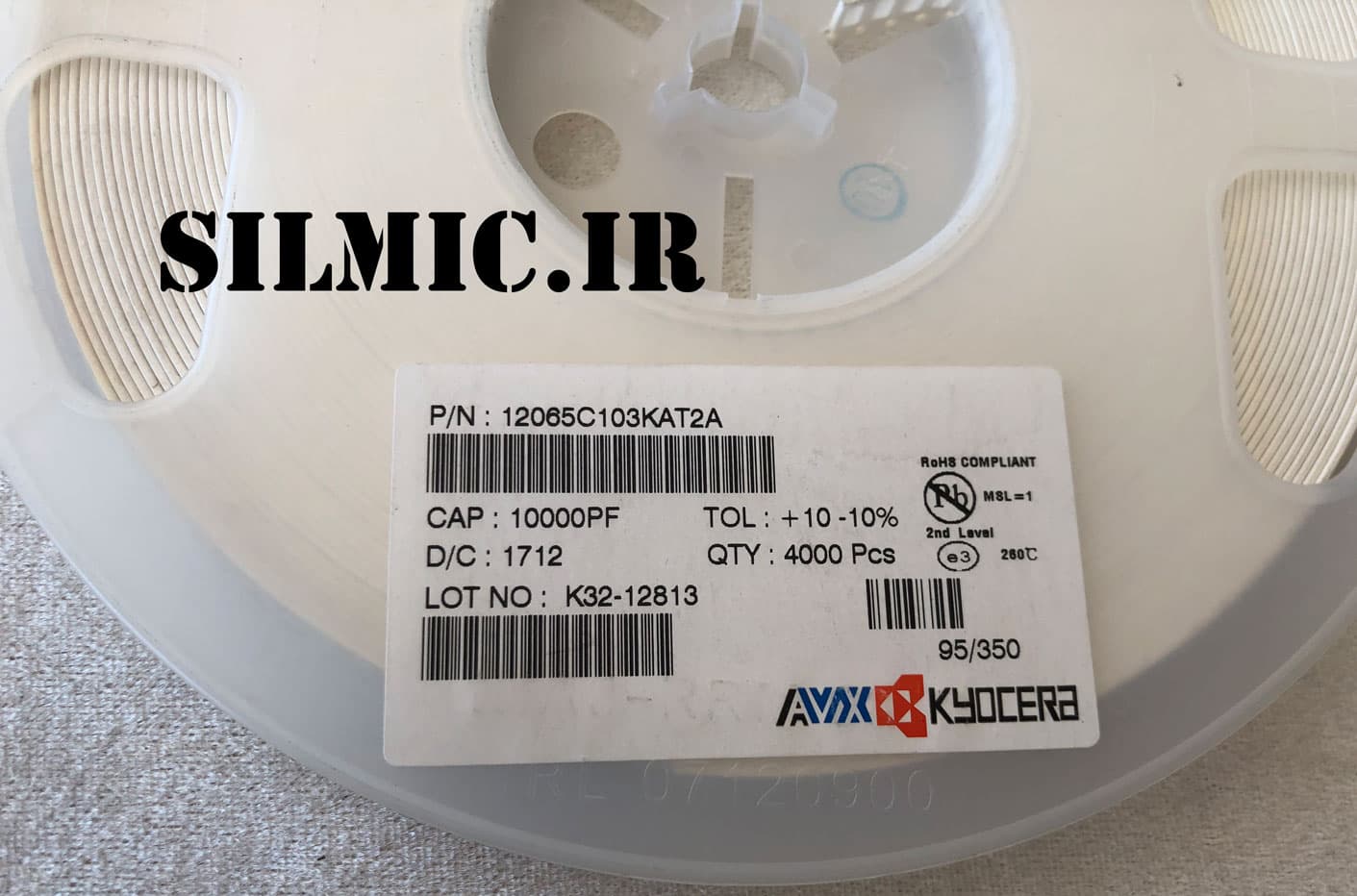خازن سرامیکی 10 نانو فاراد 50 ولت سایز 1206 ساخت AVX KYOCERA سری X7R — تصویر ۲