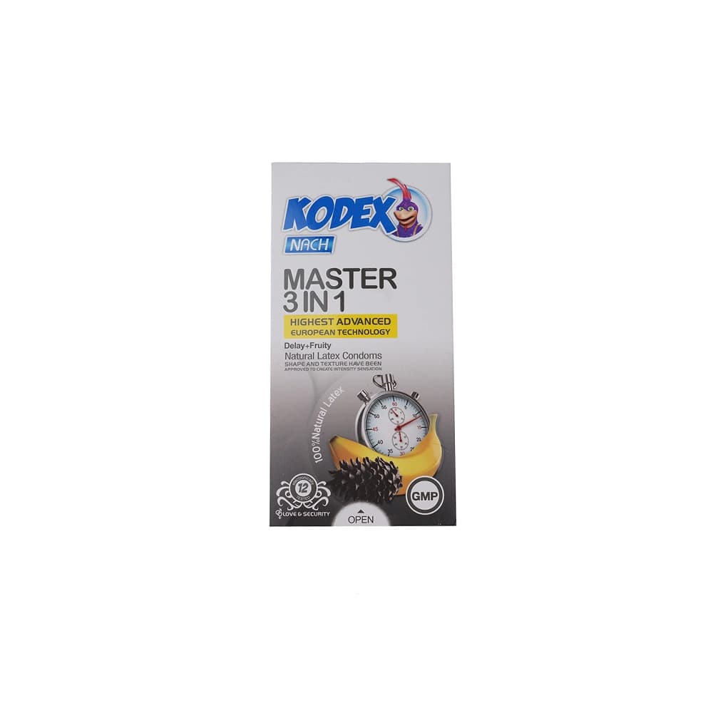 کاندوم تحریک کننده تاخیری ناچ کدکس Nach Kodex مدل Master 3 IN 1 – بسته 12 عددی