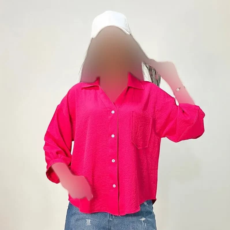 شومیز آستین سه ربع پاستیلی ینزی — تصویر ۶