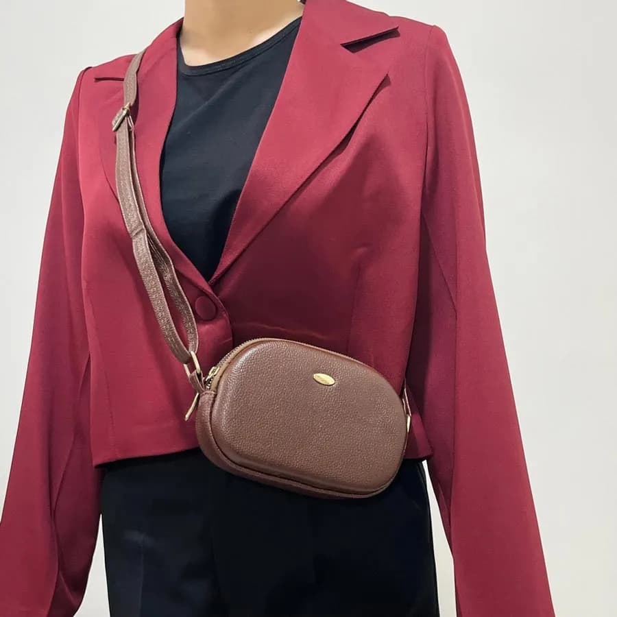 کیف دوشی دخترانه چرم شرانگ دو زیپ مینیمال کد 1382 — تصویر ۲