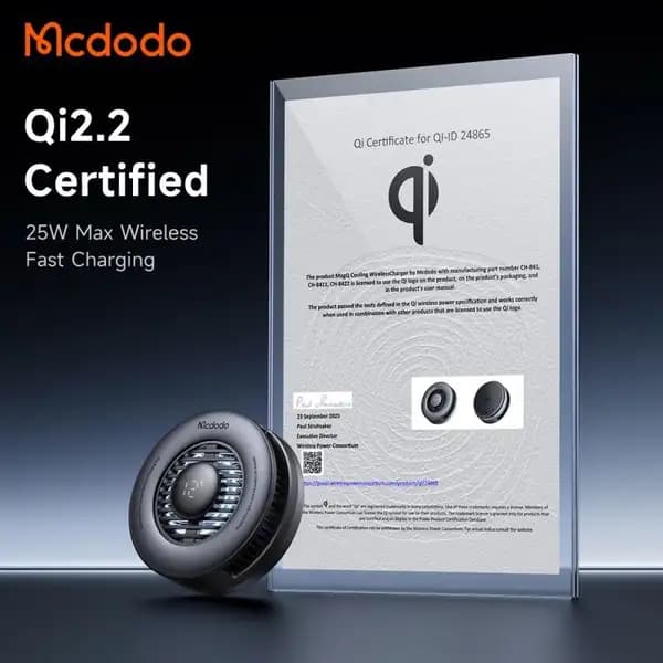 شارژر وایرلس و فن خنک کننده ۲۵ وات مک دودو مدل Mcdodo MagQ Ultra CH-8410 Qi2.2 Magnetic Wireless Charger — تصویر ۳