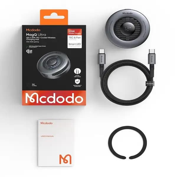 شارژر وایرلس و فن خنک کننده ۲۵ وات مک دودو مدل Mcdodo MagQ Ultra CH-8410 Qi2.2 Magnetic Wireless Charger — تصویر ۸