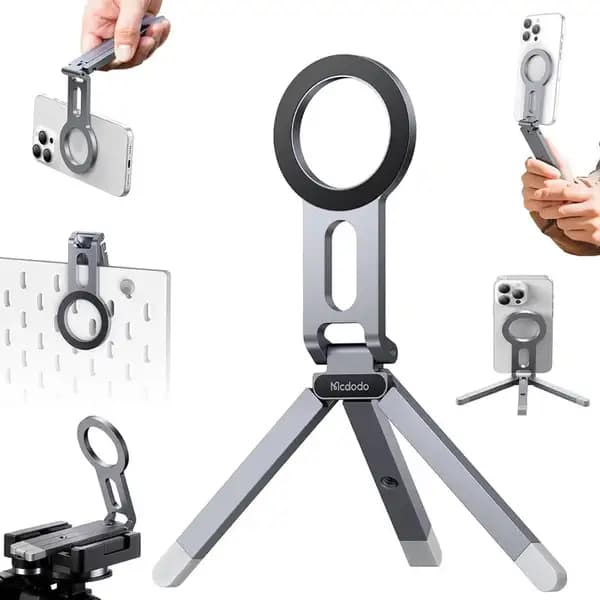 هولدر و نگهدارنده مگنتی و سه پایه موبایل چندکاره مک دودو مدل Mcdodo TB-6210 Foldable Magnetic Phone Stand & Tripod — تصویر ۴