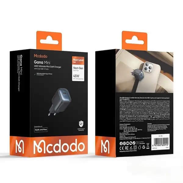 شارژر دیواری 45 وات دو پورت مک دودو مدل Mcdodo CH-1000 45W Dual Port GaN Wall Charger — تصویر ۷