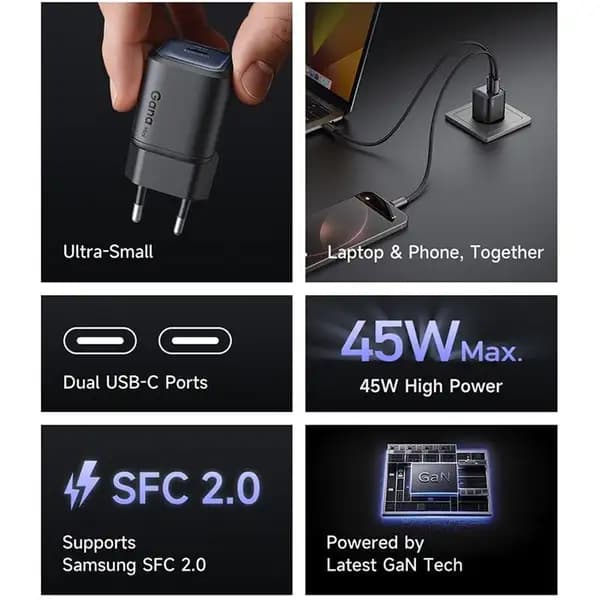 شارژر دیواری 45 وات دو پورت مک دودو مدل Mcdodo CH-1000 45W Dual Port GaN Wall Charger — تصویر ۳