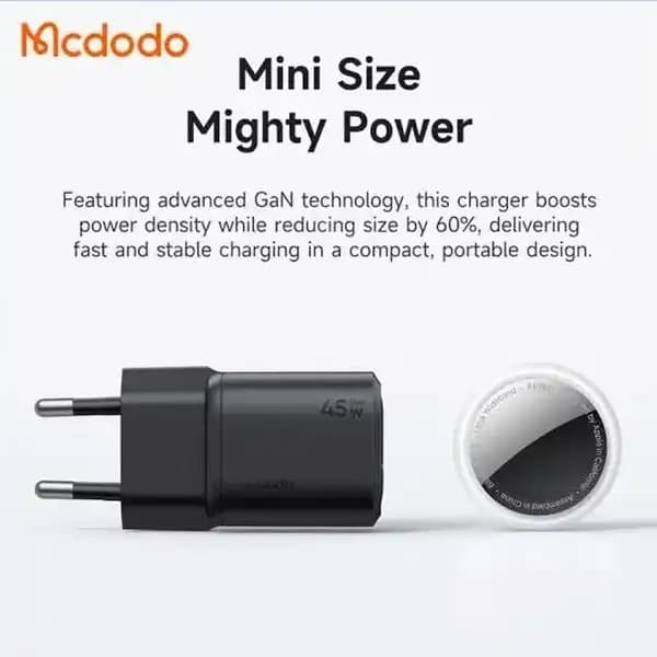شارژر دیواری ۴۵ وات مک دودو مدل Mcdodo Gana Mini CH-4391 45W GaN Wall Charger — تصویر ۴