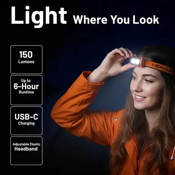 چراغ پیشانی شارژی پرودو مدل Porodo Wave Sensor Rechargeable LED Headlamp PDHDG08OG — تصویر ۷