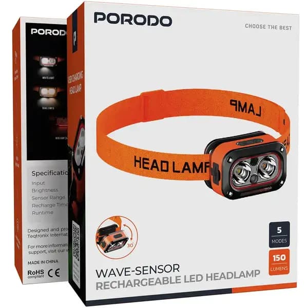 چراغ پیشانی شارژی پرودو مدل Porodo Wave Sensor Rechargeable LED Headlamp PDHDG08OG — تصویر ۵