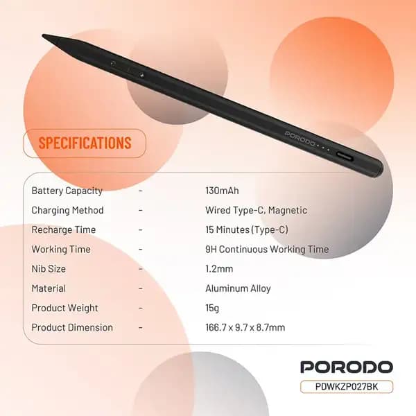 قلم بلوتوثی لمسی مخصوص آیپد پرودو مدل Porodo Magnetic Pen PDWKZP027 — تصویر ۸