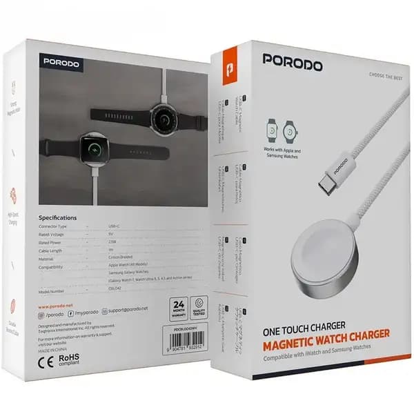 شارژر مگنتی وایرلس ساعت هوشمند پرودو مدل Porodo One Touch Charger Magnetic Watch Charger PDCBL0042WH — تصویر ۵