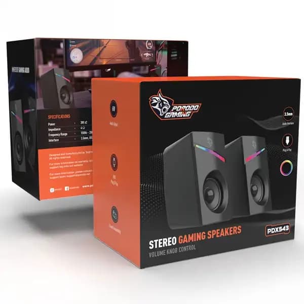 اسپیکر گیمینگ استریو با سیم پرودو مدل Porodo Stereo Gaming Speakers PDX543 — تصویر ۸