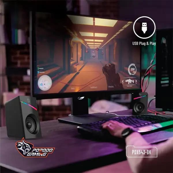 اسپیکر گیمینگ استریو با سیم پرودو مدل Porodo Stereo Gaming Speakers PDX543 — تصویر ۷