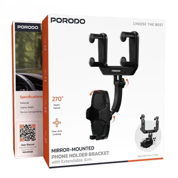 هولدر و نگهدارنده موبایل آینه جلو خودرو پرودو مدل Porodo Mirror Mounted Phone Holder Bracket PDRVMPH — تصویر ۵