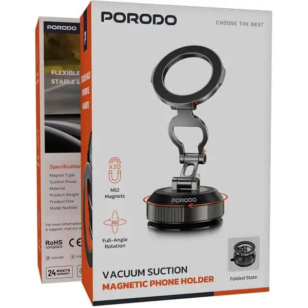 هولدر و نگهدارنده گوشی مغناطیسی پرودو مدل Porodo Vacuum Suction Magnetic Phone Holder PDMSMPHBK — تصویر ۳