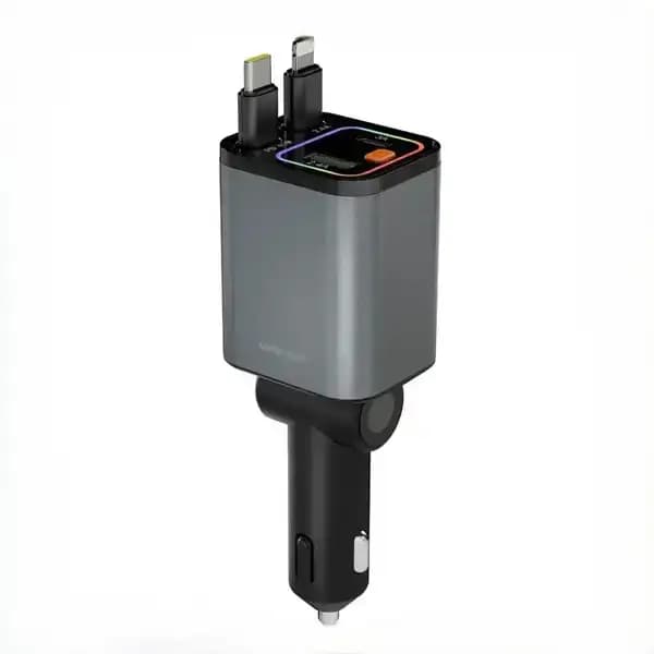 شارژر فندکی ۶۵ وات با کابل جمع‌شونده گرین لاین مدل Green Lion Retractable Car Charger GNRTCC65WGY