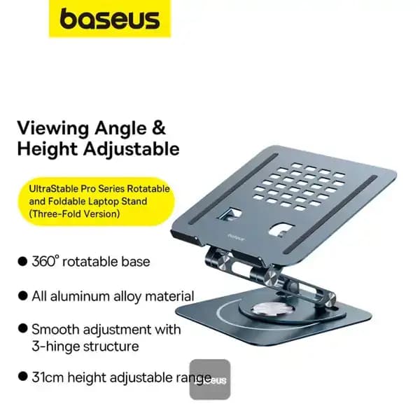 استند رومیزی لپ تاپ و تبلت بیسوس Baseus Ultrastable Pro Series BS-HP017 با بدنه آلومینیومی و چرخش 360 درجه — تصویر ۷