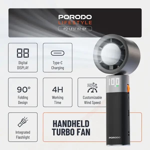 فن دستی پرودو مدل Porodo Lifestyle Handheld Turbo Fan — تصویر ۳