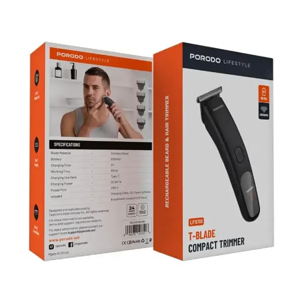 ریش تراش و ماشین اصلاح بدن پرودو مدل Porodo Lifestyle T-Blade Hair Trimmer 600mAh — تصویر ۲