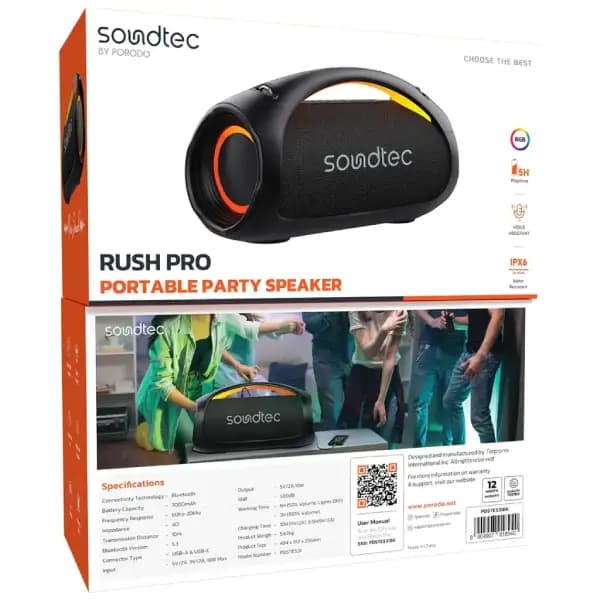 اسپیکر قابل‌حمل مهمانی پرودو مدل Porodo Soundtec Rush Pro Portable Party Speaker — تصویر ۵