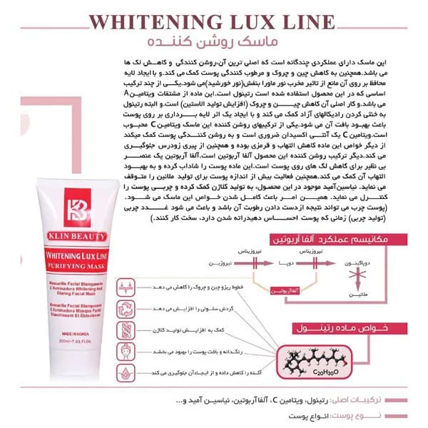 ماسک روشن کننده کلین بیوتی Klin Beauty حجم 200 میل — تصویر ۲