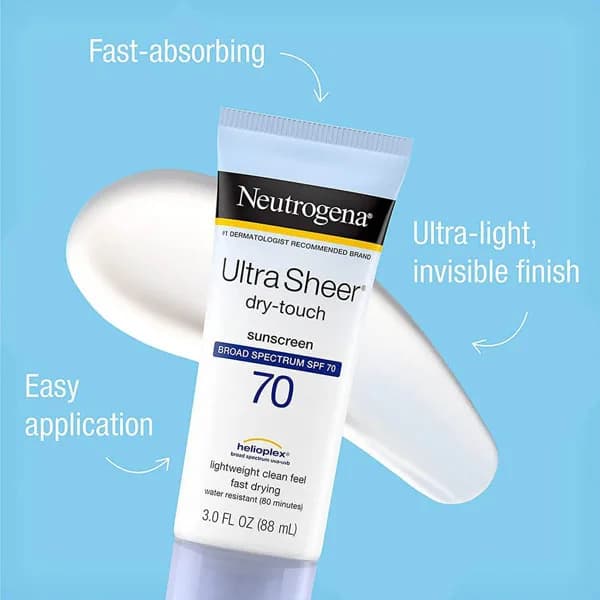 ضد آفتاب اولترا شیر نوتروژنا Neutrogena Ultra Sheer بی رنگ SPF 70 — تصویر ۲