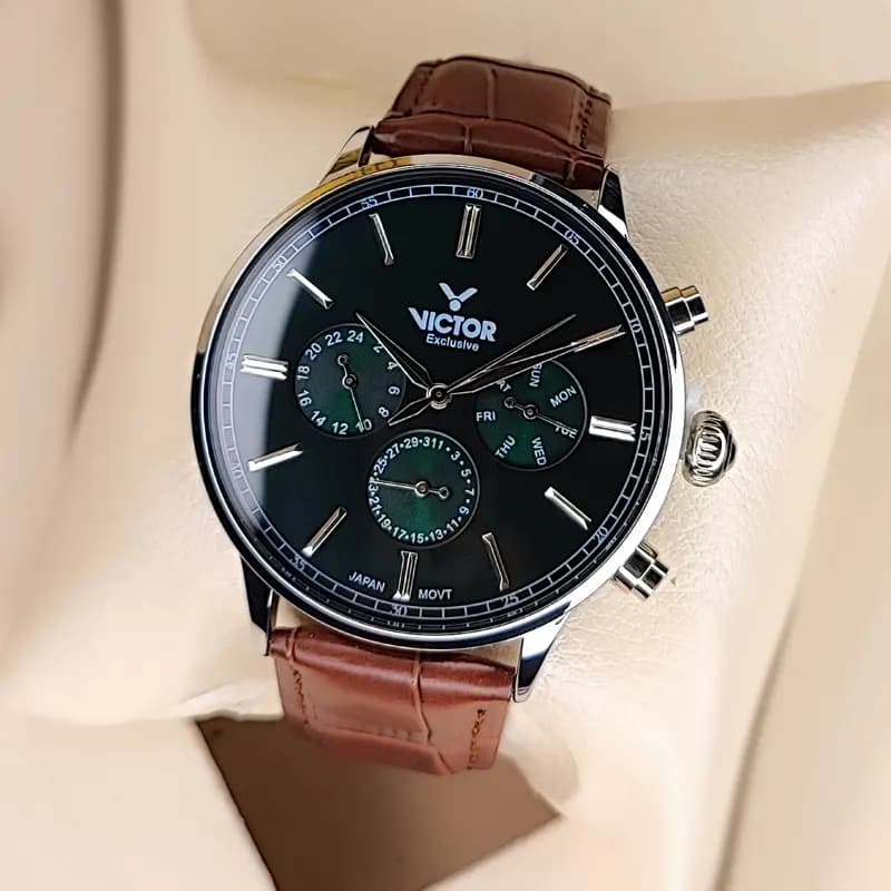 ساعت مچی مردانه ویکتور فرانسه اورجینال خاکستری قهوه ای مدل V5788 (سه موتوره) — تصویر ۱۲
