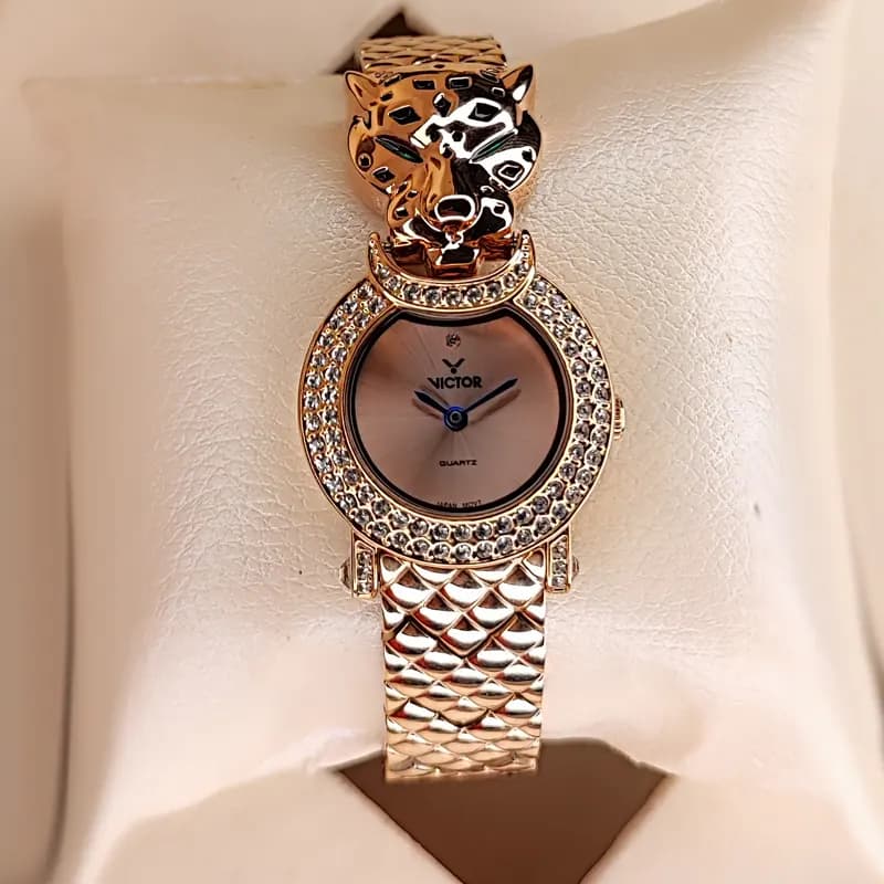ساعت مچی زنانه ویکتور فرانسه اورجینال سلطنتی رزگلد مدل V5726 — تصویر ۲