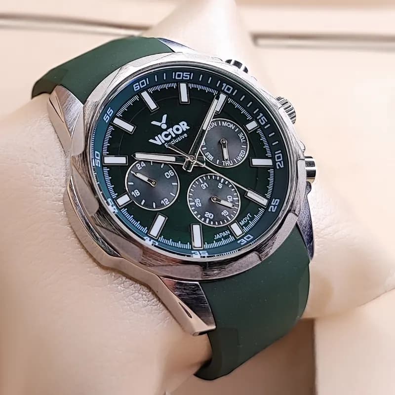ساعت مچی مردانه ویکتور فرانسه اورجینال سبز مدل V5804 (سه موتوره) — تصویر ۴