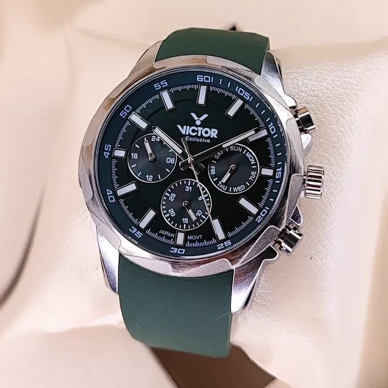 ساعت مچی مردانه ویکتور فرانسه اورجینال سبز مدل V5804 (سه موتوره) — تصویر ۳